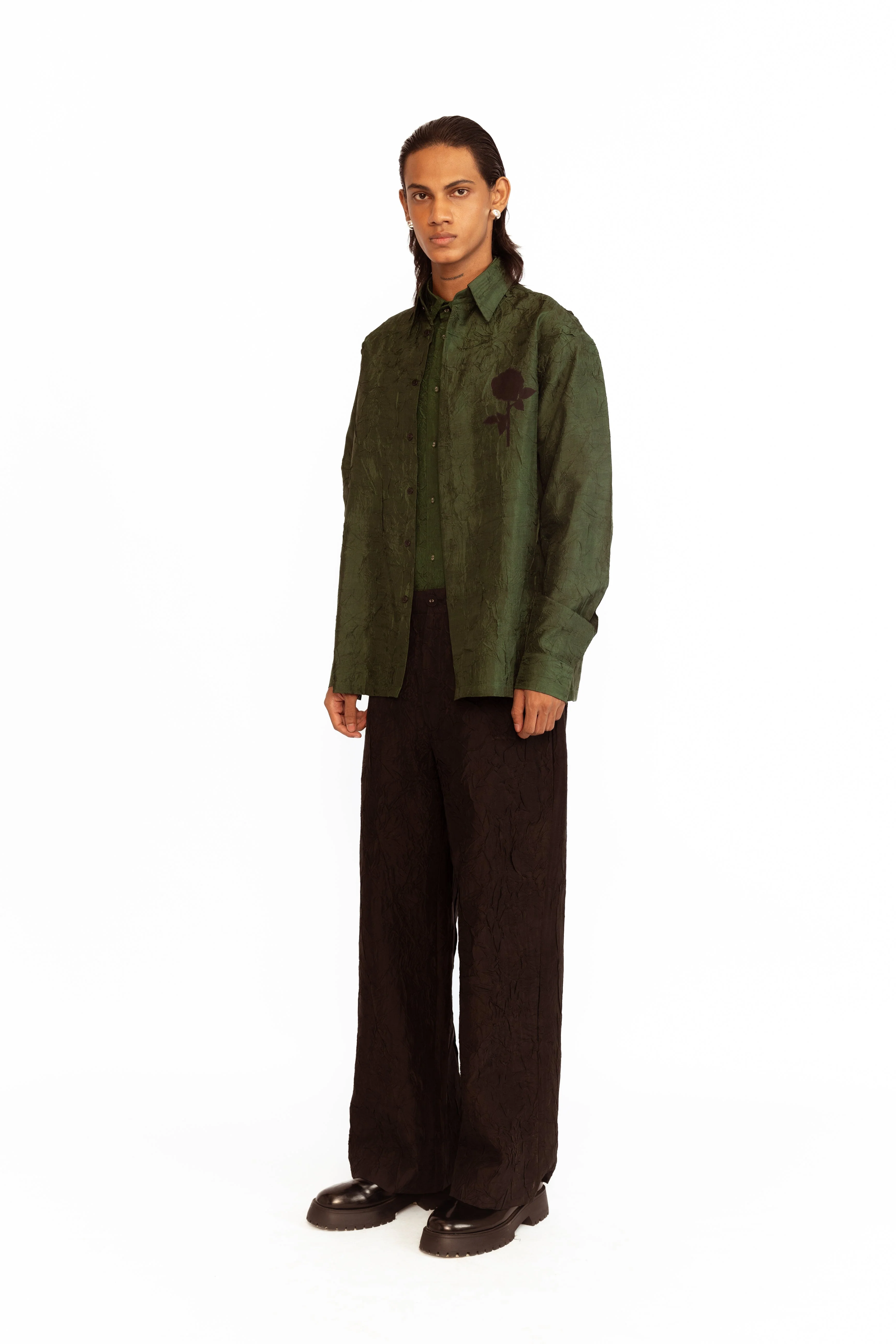 Cedric Applique Shirt - Olive Green - Image 3